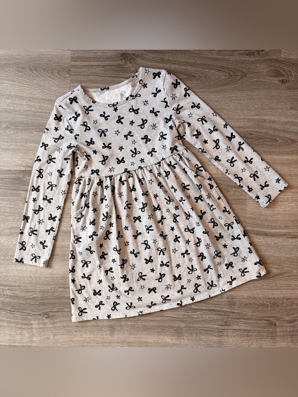 Wonder Nation little girls bow print long sleeve dress